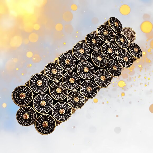 VTG Gold-Tone Multi-Disc Stretch Bracelet – Antique Boho Coin Style - Picture 3 of 7